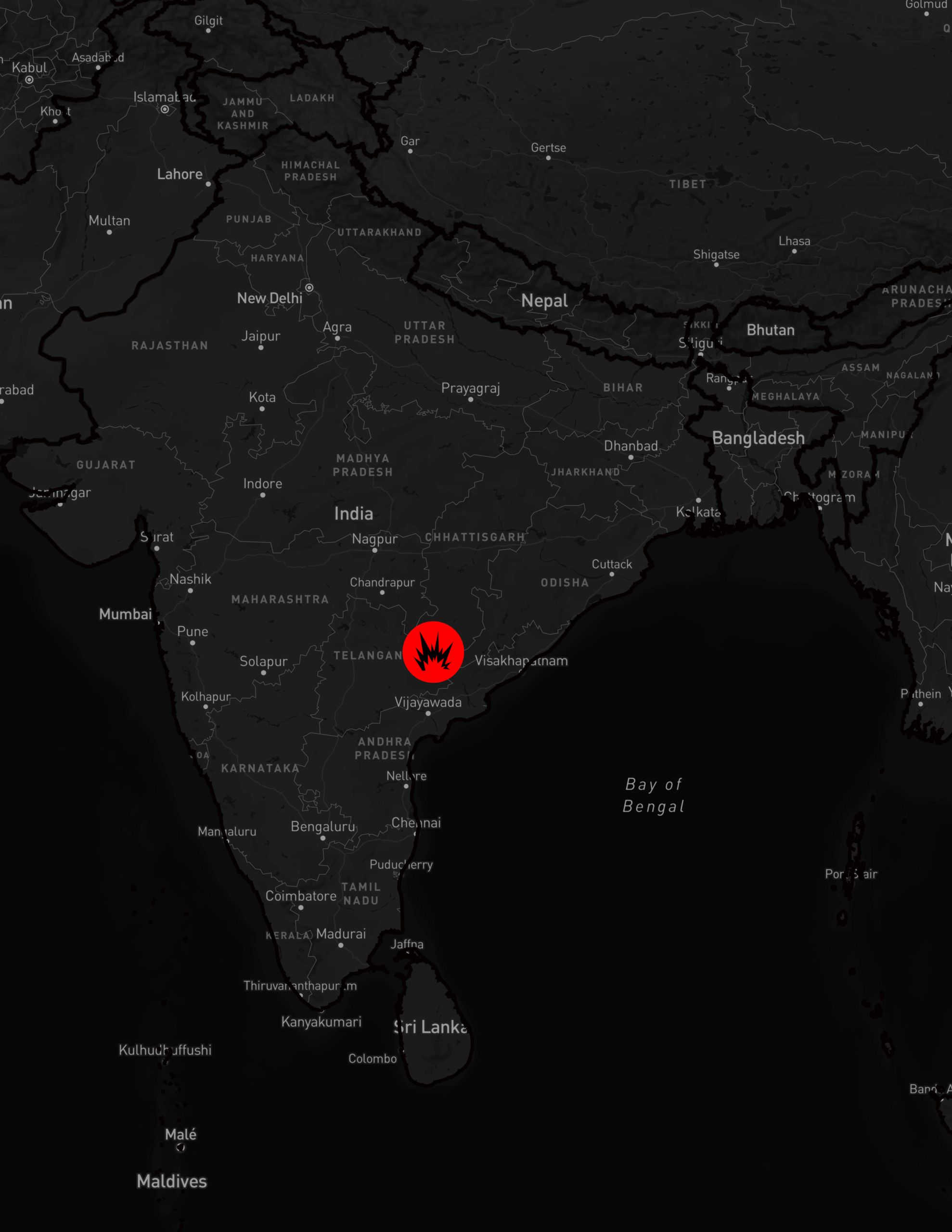 Mapa Indije, sa označenim mestom operacije