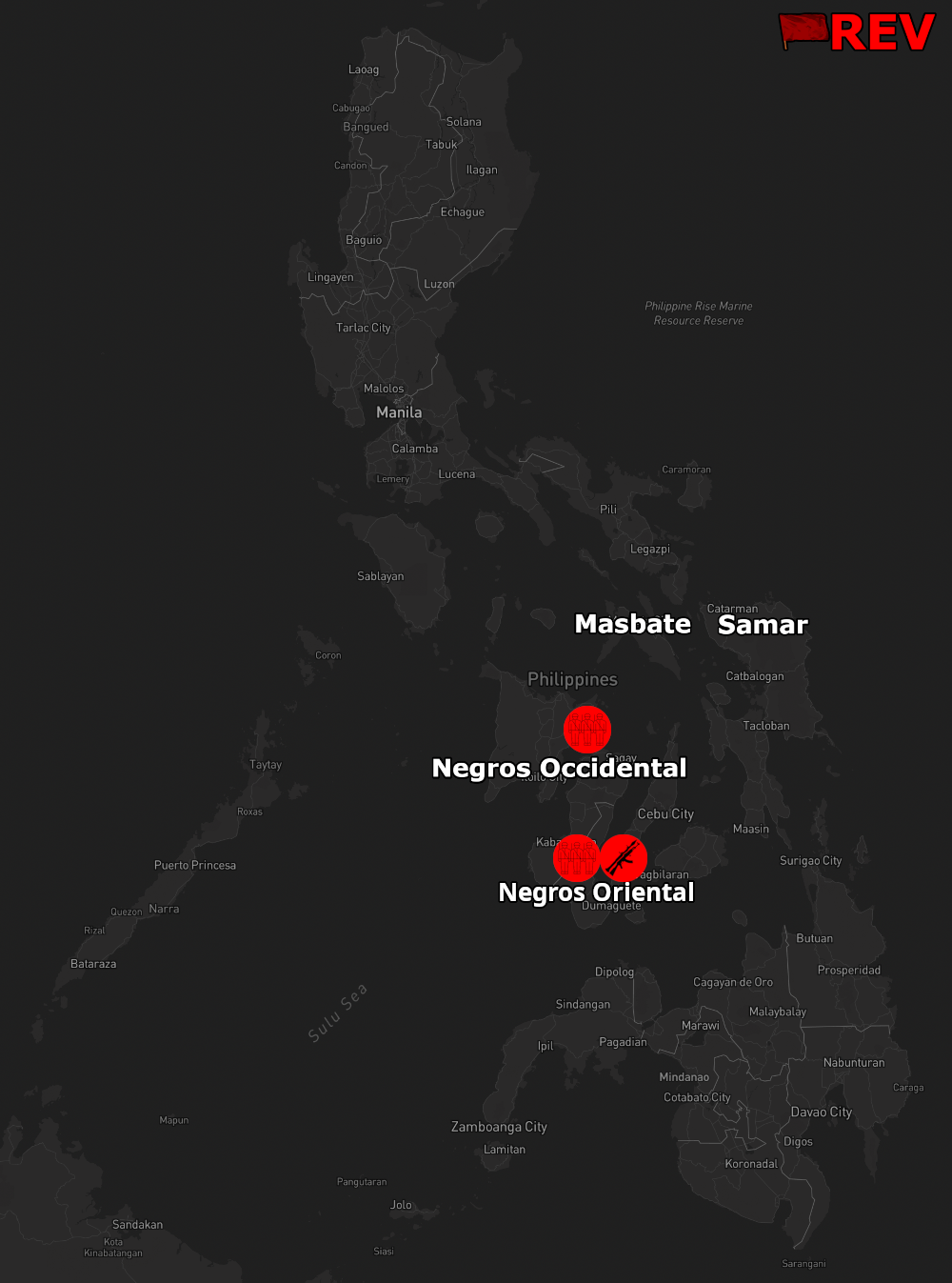 Mapa Filipina, sa označenim mestima akcija
