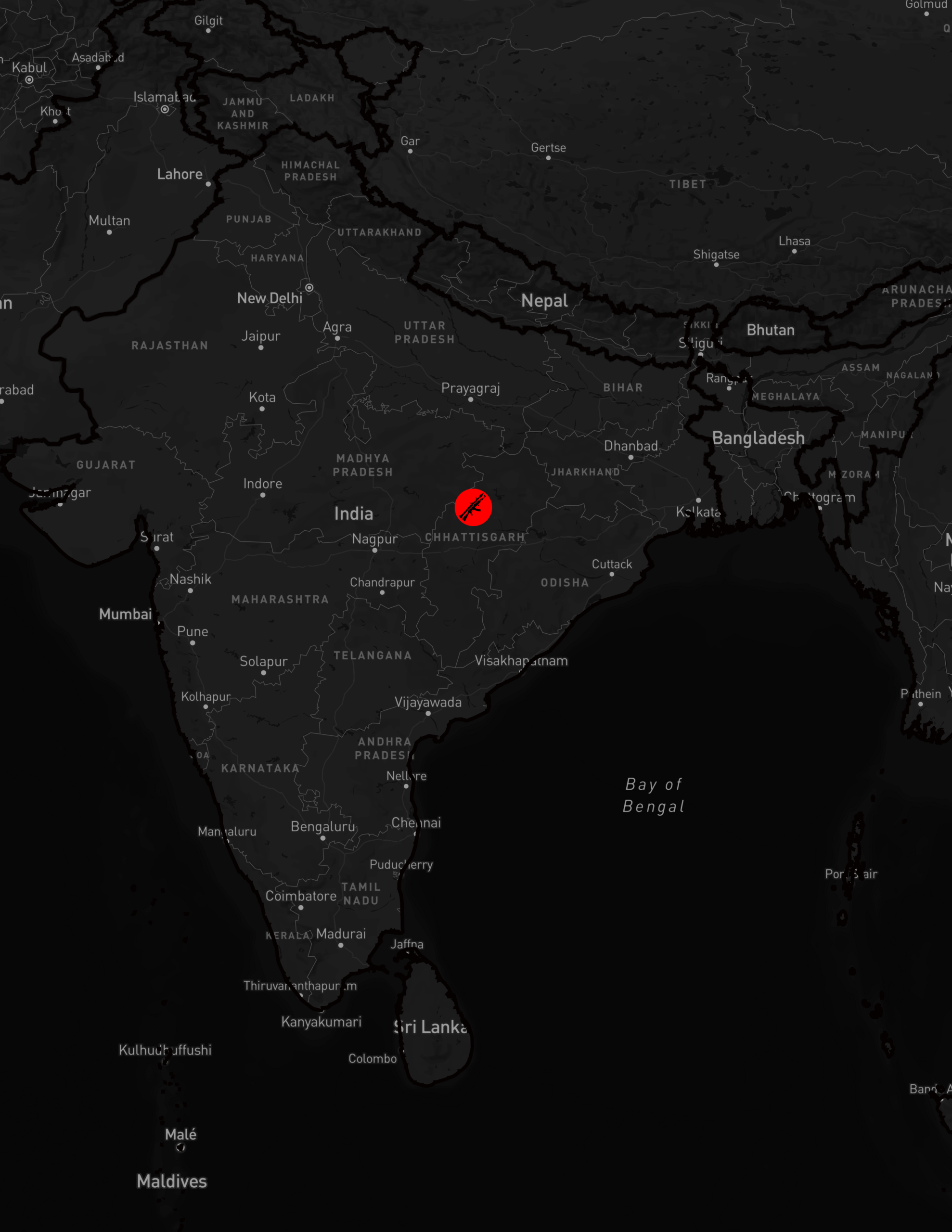 Mapa Indije, sa označenim mestima akcija